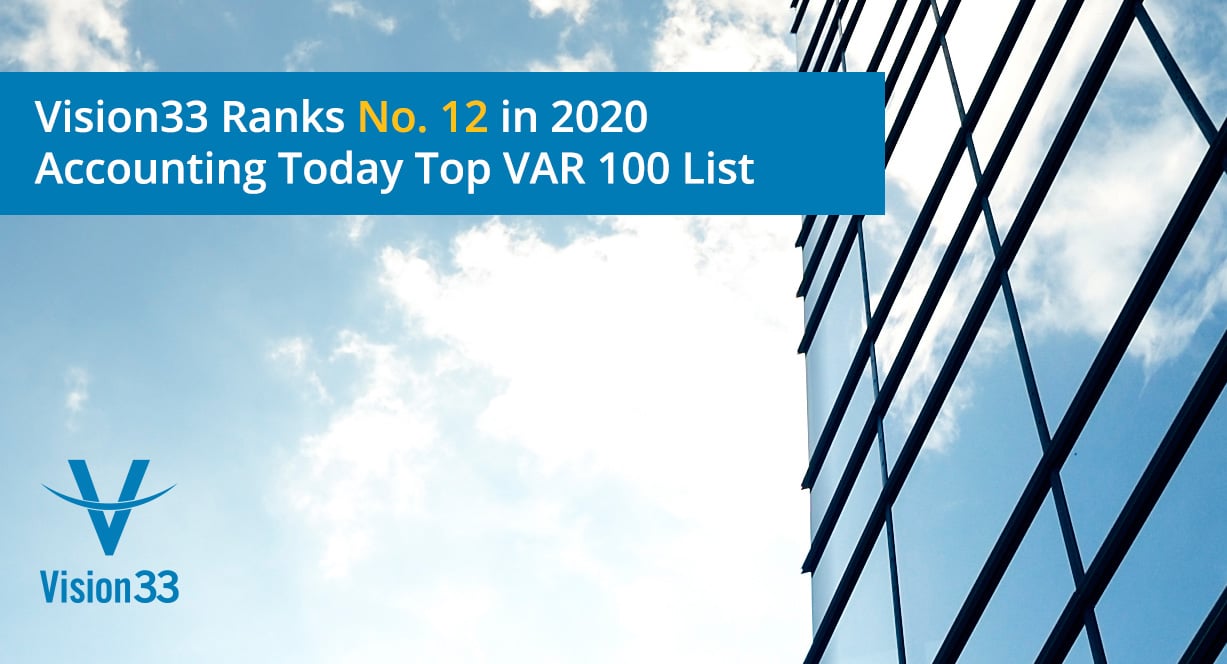 Vision33 Ranks No. 12 in 2020 Accounting Today Top VAR 100 List